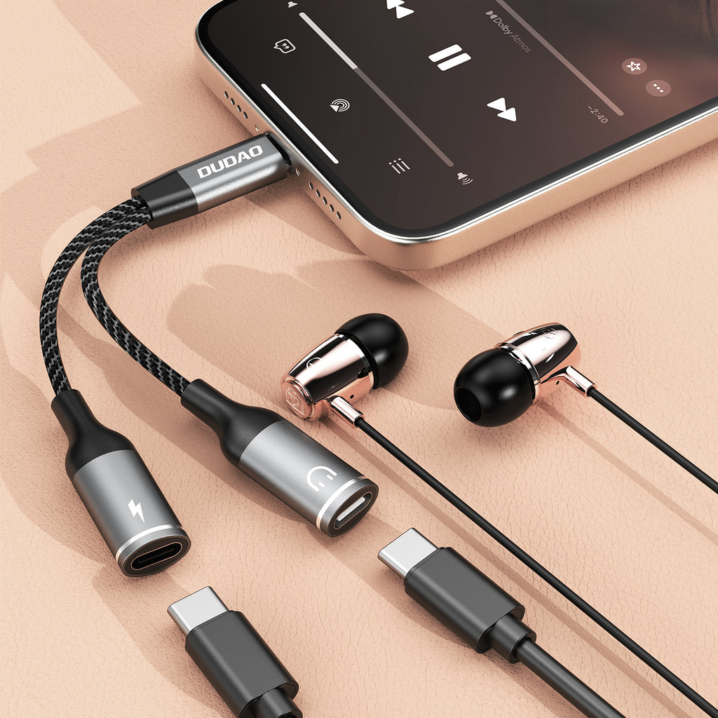 Dudao L13C+ 2in1 USB-C adapteris – pilkas