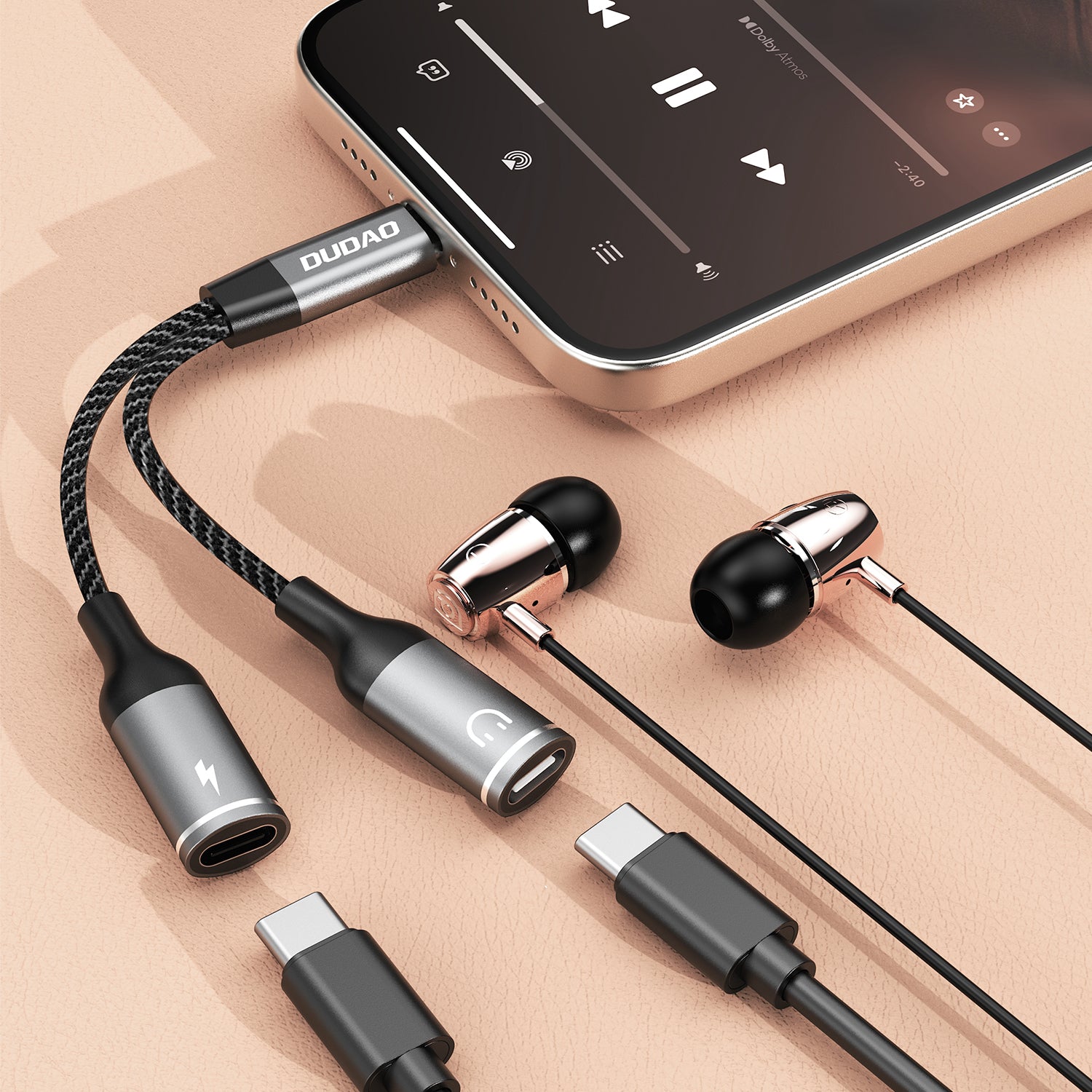 Dudao L13C+ 2in1 USB-C adapteris – pilkas