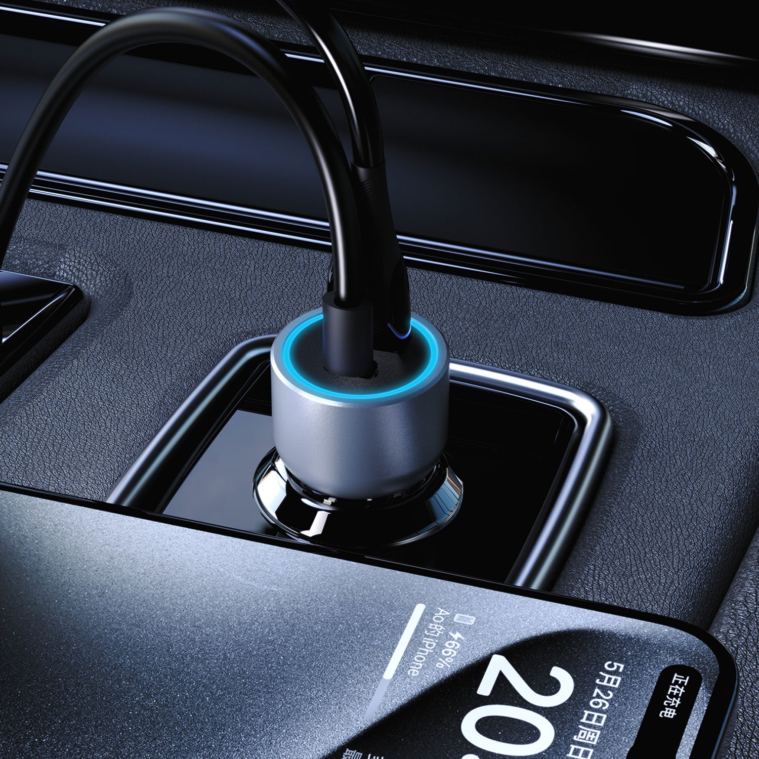 Dudao R4T 25W USB-A / USB-C automobilinis įkroviklis - pilkas -- Cell phone chargers