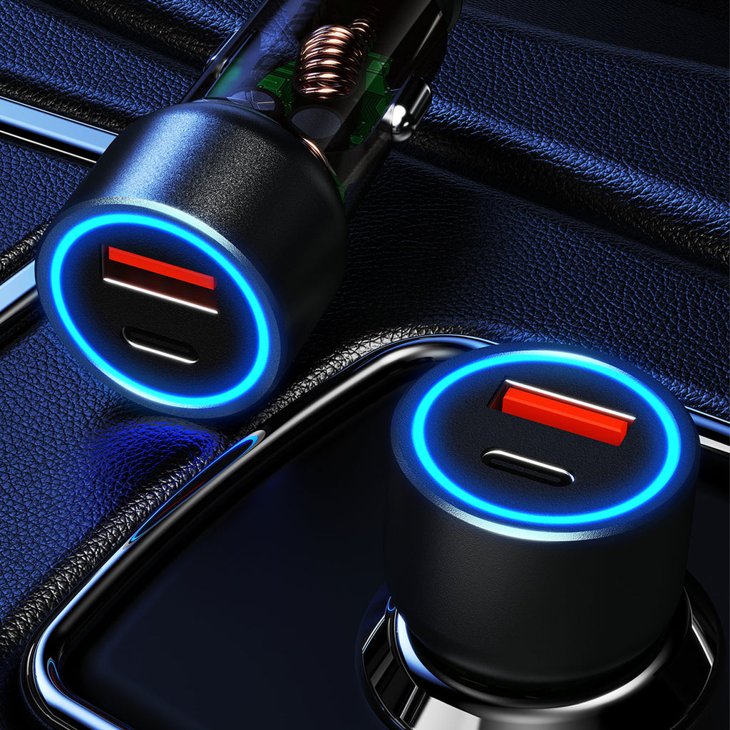 Dudao R4T 25W USB-A / USB-C automobilinis įkroviklis - pilkas -- Cell phone chargers
