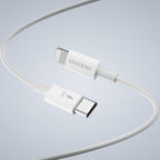 GaN Dudao A30EUL 30W USB-A / USB-C sieninis įkroviklis + USB-C - Lightning laidas - baltas