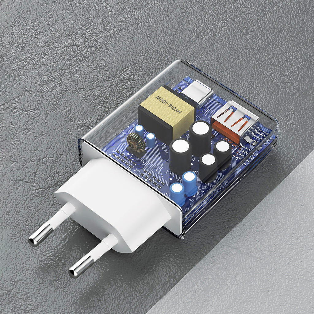 GaN Dudao A30EUT 30W USB-A / USB-C sieninis įkroviklis + USB-C - USB-C laidas - baltas