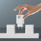 GaN Dudao A30EUT 30W USB-A / USB-C sieninis įkroviklis + USB-C - USB-C laidas - baltas