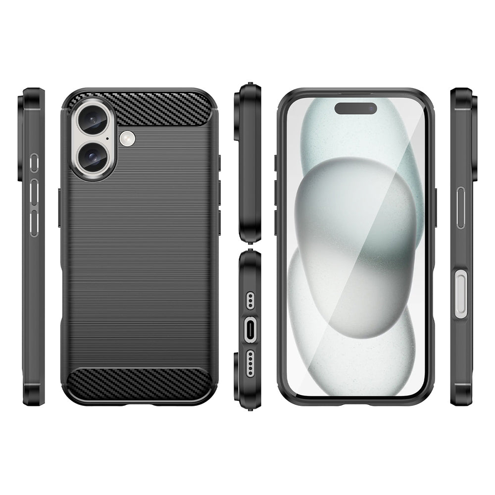 Carbon Case silikoninis dėklas iPhone 16 Plus – juodas -- iPhone 16 Plus