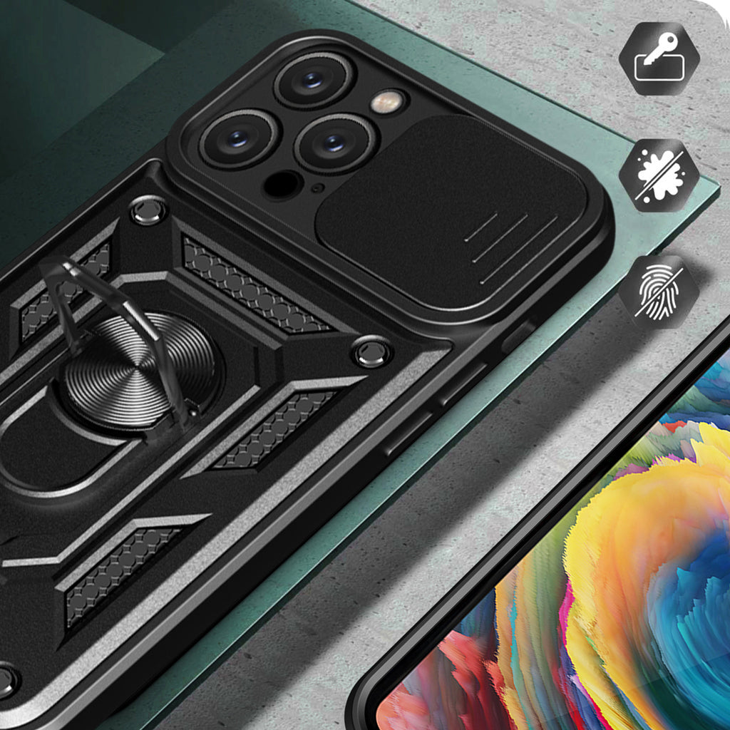 Hybrid Armor Camshield dėklas iPhone 16 Pro su kameros dangteliu
