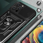 Šarvuotas dėklas iPhone 16 Pro Max su kameros dangteliu – mėlynas
