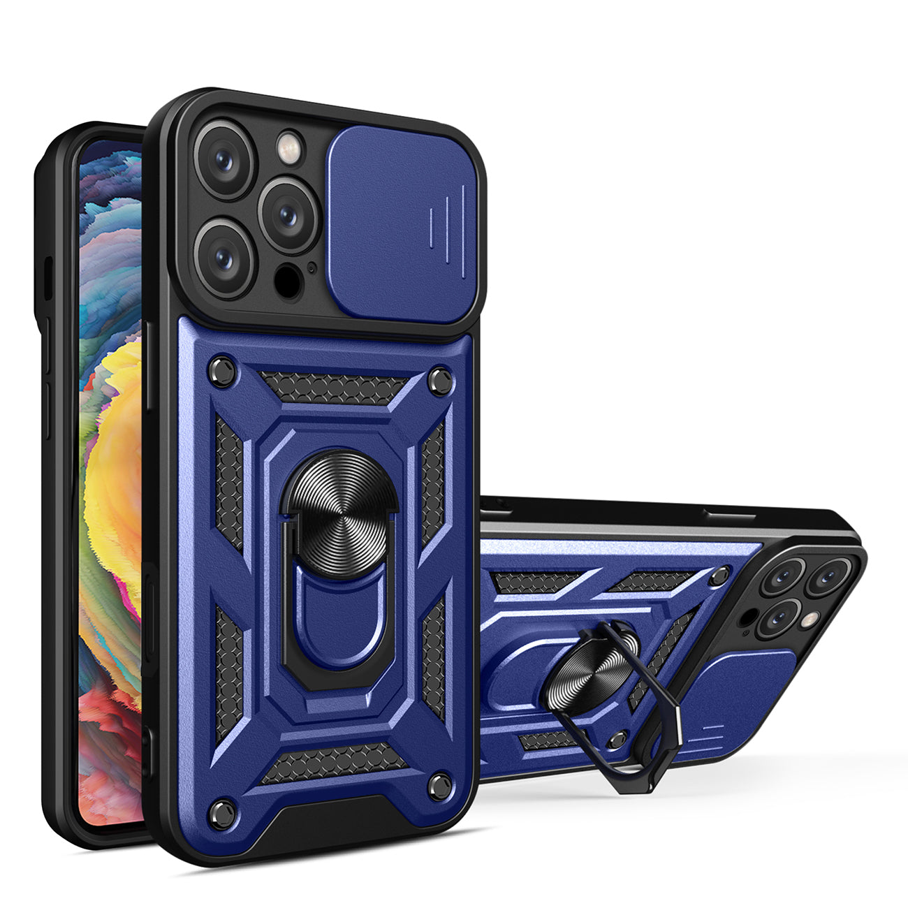 Hybrid Armor Camshield dėklas iPhone 16 Pro – mėlynas