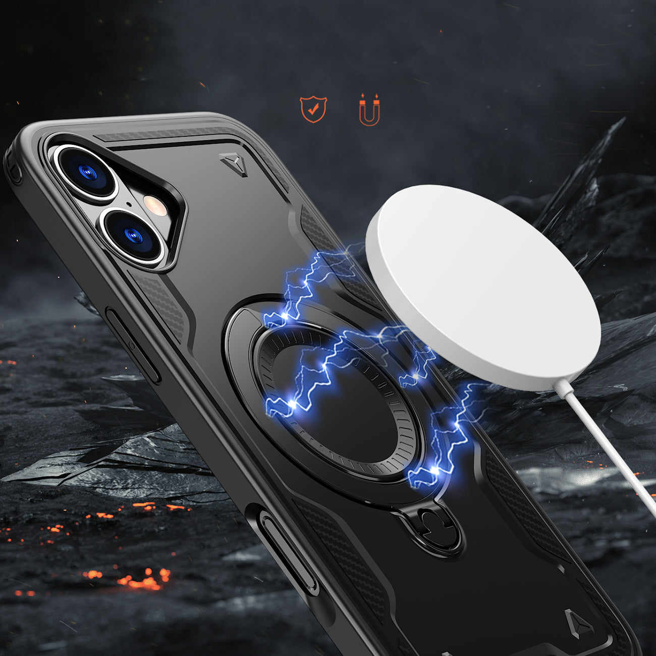 MagSafe dėklas iPhone 16 Plus Hybrid Armor Trendy – juodas