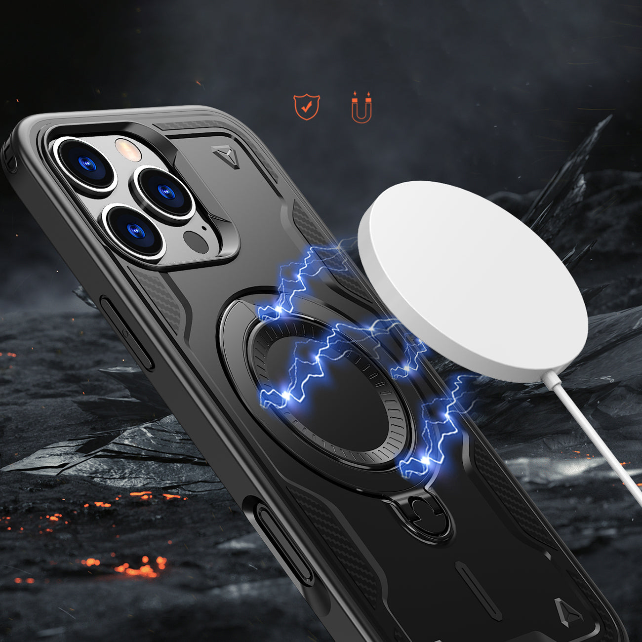 MagSafe dėklas iPhone 16 Pro Max – juodas Hybrid Armor Trendy