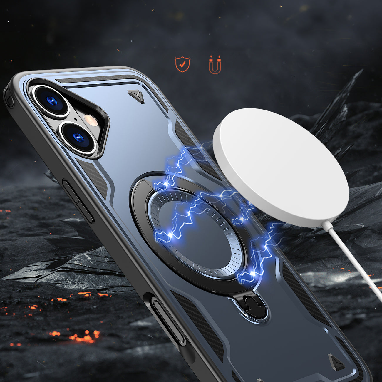 MagSafe dėklas iPhone 16 – mėlynas Hybrid Armor Trendy