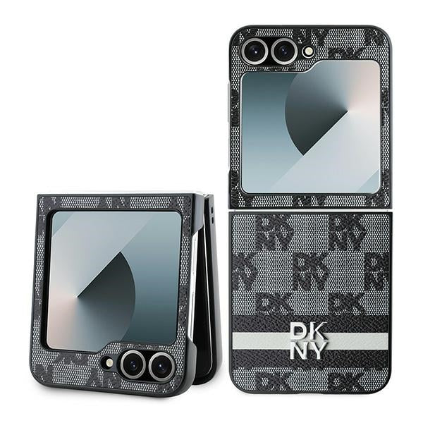 DKNY Checked Pattern Printed Stripes dėklas Z Flip6 – juodas