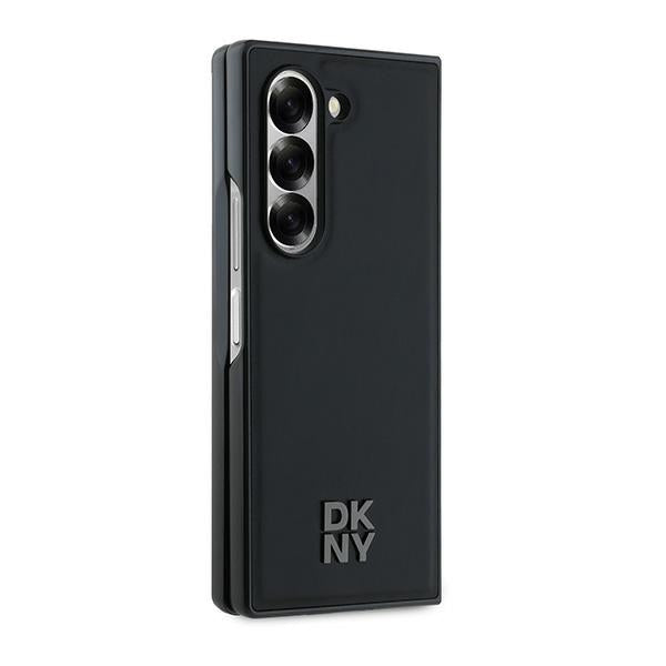 DKNY Magsafe Plain Leather Metal Stack Logo dėklas Samsung Galaxy Z Fold 6 - juodas