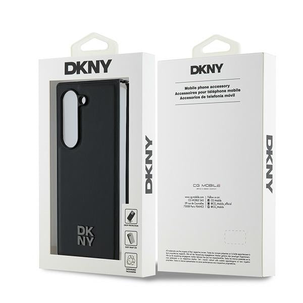 DKNY Magsafe Plain Leather Metal Stack Logo dėklas Samsung Galaxy Z Fold 6 - juodas