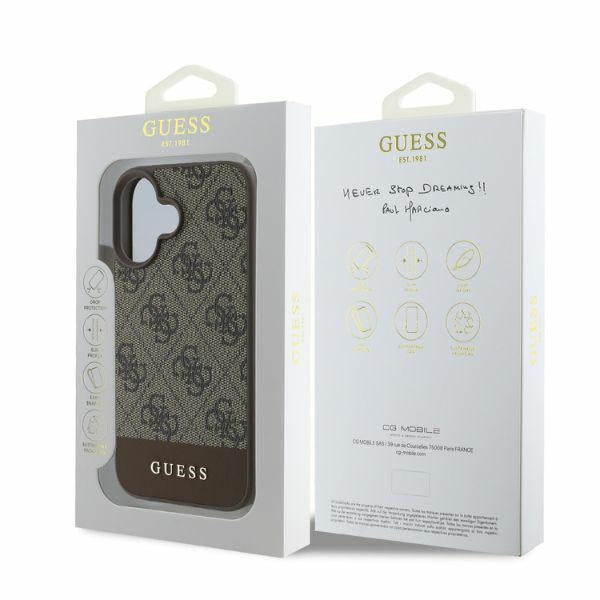 Guess 4G Bottom Stripe dėklas iPhone 16 – rudas