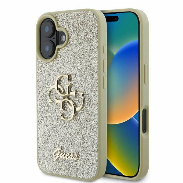 Guess Fixed Glitter 4G dėklas iPhone 16 – auksinis