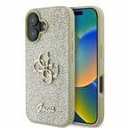 Guess Fixed Glitter 4G dėklas iPhone 16 – auksinis
