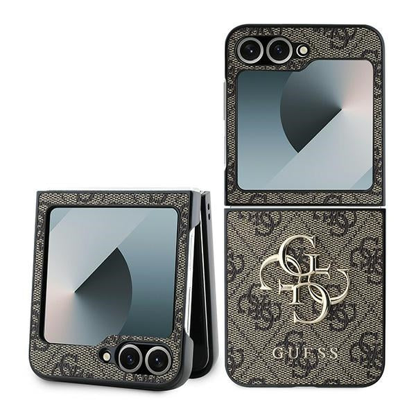 Guess Odinis 4G Metalinis logotipo dėklas, skirtas Samsung Galaxy Z Flip 6 - rudas