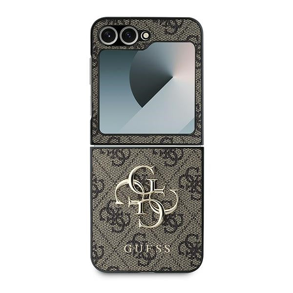 Guess Odinis 4G Metalinis logotipo dėklas, skirtas Samsung Galaxy Z Flip 6 - rudas