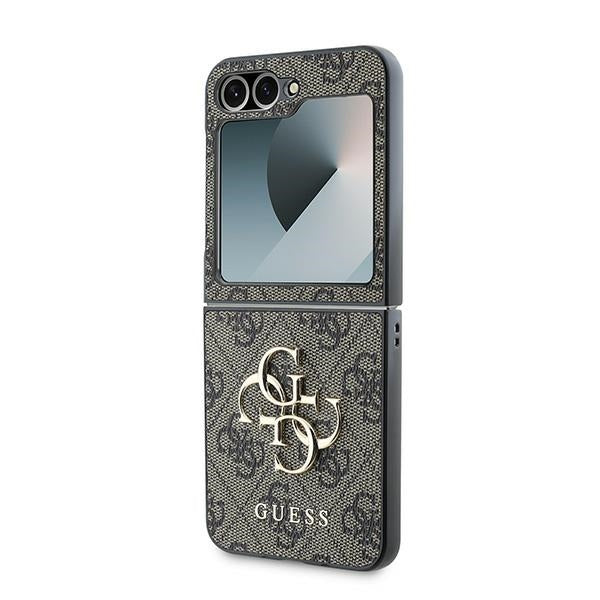 Guess Odinis 4G Metalinis logotipo dėklas, skirtas Samsung Galaxy Z Flip 6 - rudas