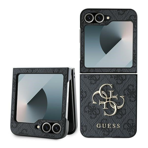 Guess Odinis 4G Metalinis logotipo dėklas, skirtas Samsung Galaxy Z Flip 6 - juodas