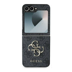 Guess Odinis 4G Metalinis logotipo dėklas, skirtas Samsung Galaxy Z Flip 6 - juodas