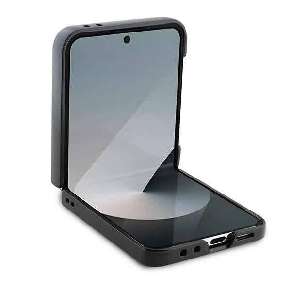 Guess Odinis 4G Metalinis logotipo dėklas, skirtas Samsung Galaxy Z Flip 6 - juodas
