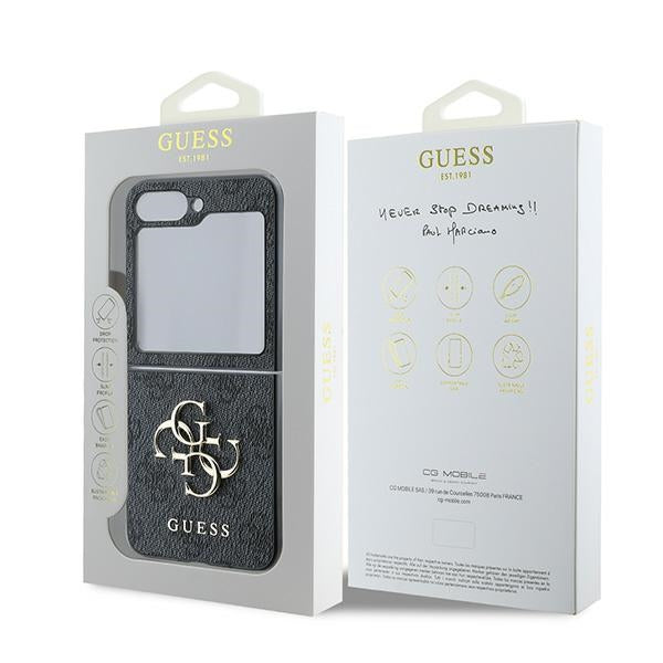 Guess Odinis 4G Metalinis logotipo dėklas, skirtas Samsung Galaxy Z Flip 6 - juodas
