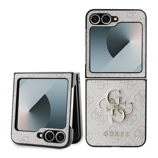 Guess Leather 4G Metal Logo dėklas Samsung Galaxy Z Flip 6 - Rožinis -- Samsung Galaxy Z Flip 6