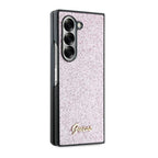 Guess 4G Glitter Script dėklas Samsung Galaxy Z Fold6 – rožinis