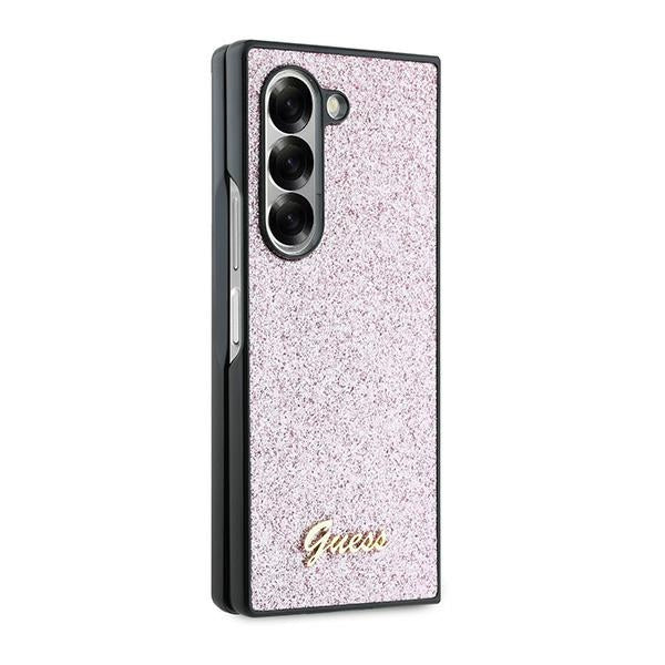 Guess 4G Glitter Script dėklas Samsung Galaxy Z Fold6 – rožinis