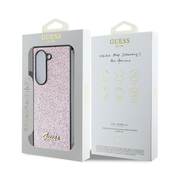 Guess 4G Glitter Script dėklas Samsung Galaxy Z Fold6 – rožinis