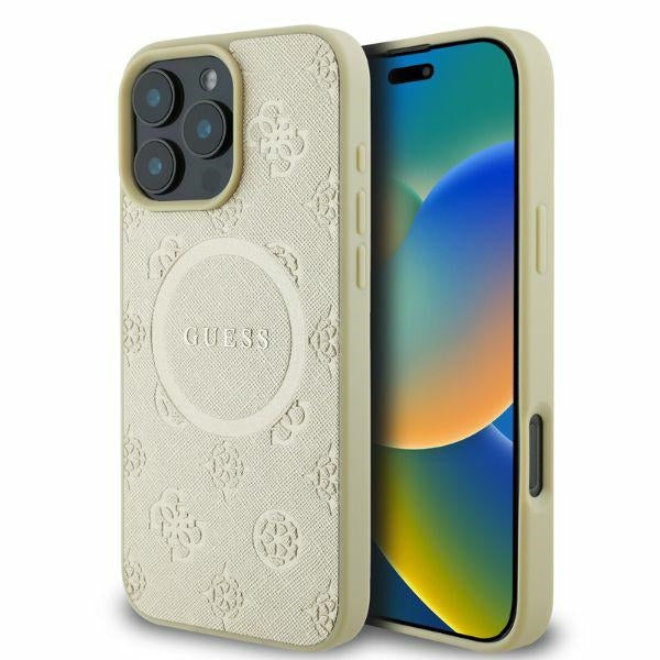 Guess MagSafe dėklas iPhone 16 Pro – auksinis