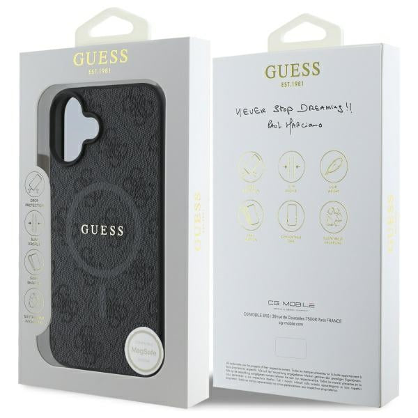 Guess 4G Ring Classic Logo MagSafe dėklas iPhone 16 - juodas -- iPhone 16