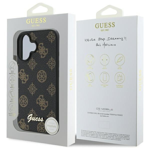 Guess Peony Script MagSafe dėklas iPhone 16 – juodas