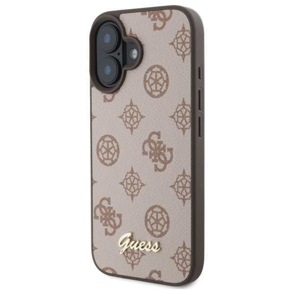 Guess Peony Script MagSafe dėklas iPhone 16 – rudas