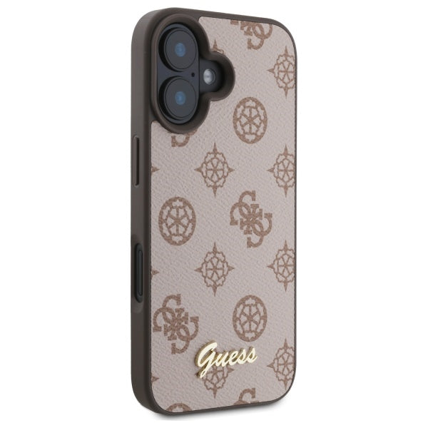 Guess Peony Script MagSafe dėklas iPhone 16 – rudas