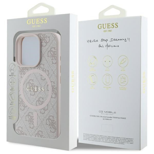 Guess MagSafe dėklas iPhone 16 Pro Max – rožinis