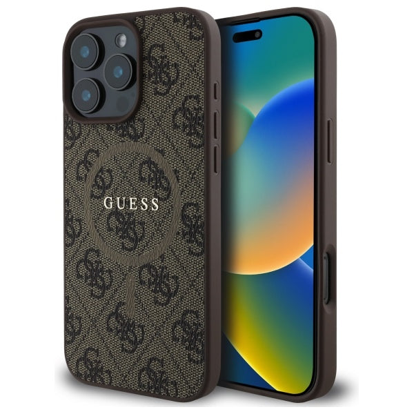 Guess 4G Ring Classic Logo MagSafe Dėklas, skirtas iPhone 16 Pro Max - ruda