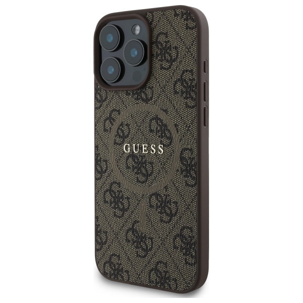 Guess 4G Ring Classic Logo MagSafe Dėklas, skirtas iPhone 16 Pro Max - ruda