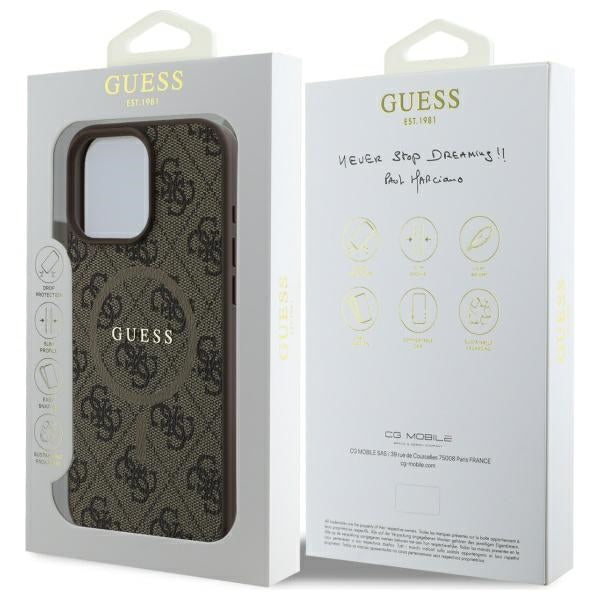Guess 4G Ring Classic Logo MagSafe Dėklas, skirtas iPhone 16 Pro Max - ruda
