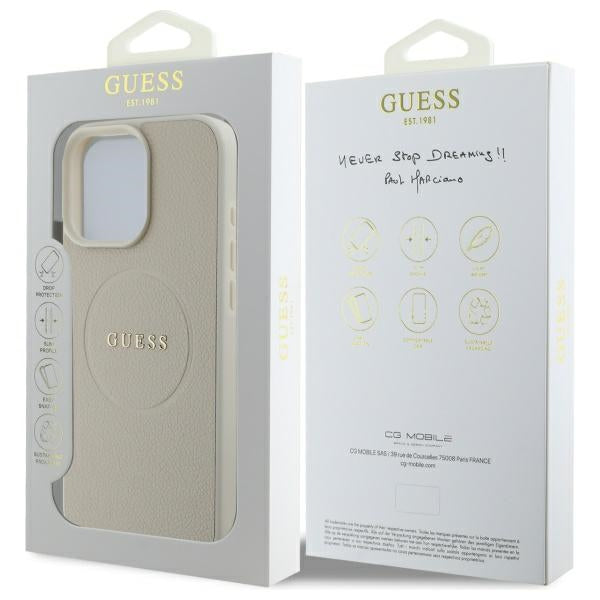 Guess MagSafe dėklas iPhone 16 Pro Max – smėlinis