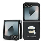 Karl Lagerfeld Saffiano monograminis dėklas, skirtas Samsung Galaxy Z Flip 6 – juodas