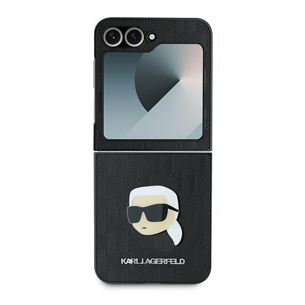 Karl Lagerfeld Saffiano monograminis dėklas, skirtas Samsung Galaxy Z Flip 6 – juodas