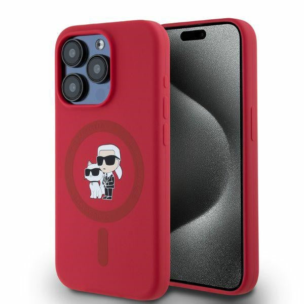 Karl Lagerfeld silikoninis MagSafe dėklas iPhone 15 Pro – raudonas
