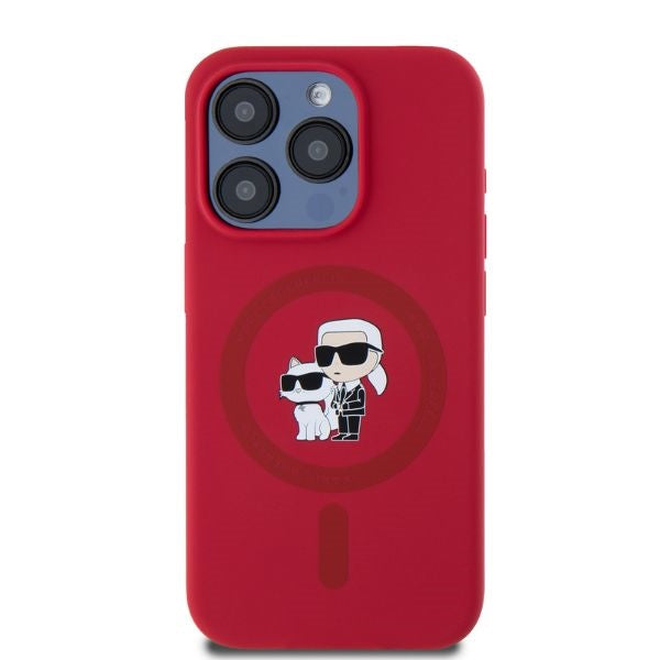 Karl Lagerfeld silikoninis MagSafe dėklas iPhone 15 Pro – raudonas