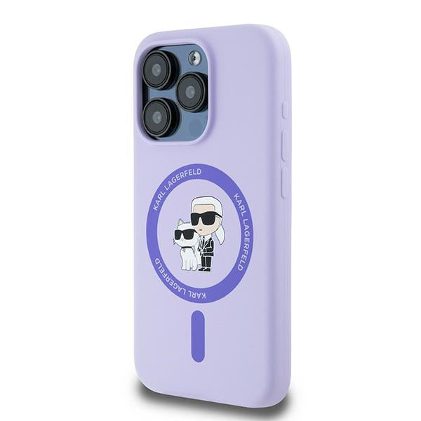 Karl Lagerfeld silikoninis MagSafe dėklas iPhone 15 Pro – violetinis