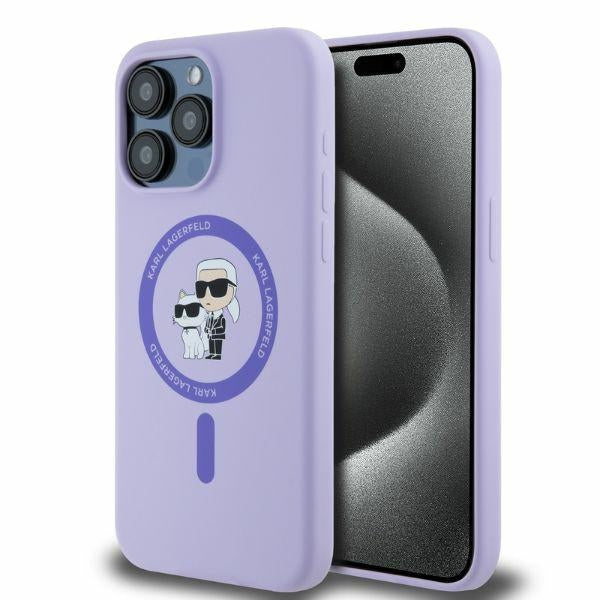 Karl Lagerfeld silikoninis MagSafe dėklas iPhone 15 Pro Max – violetinis