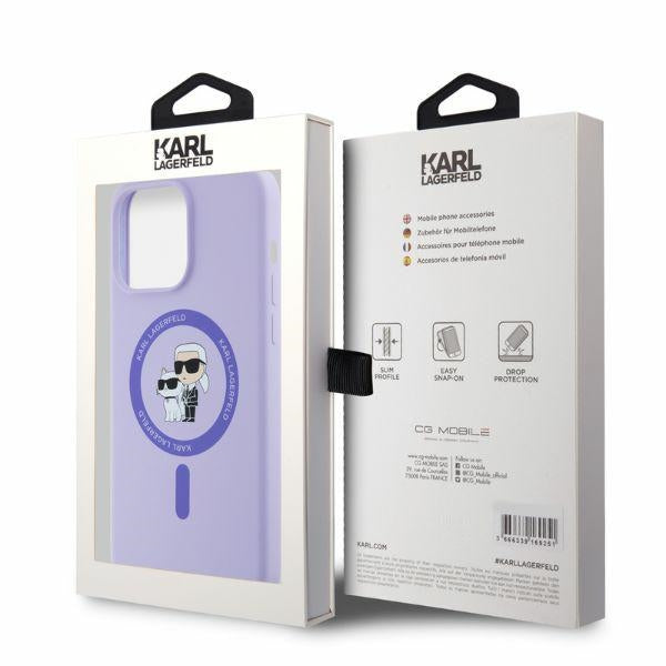Karl Lagerfeld silikoninis MagSafe dėklas iPhone 15 Pro Max – violetinis