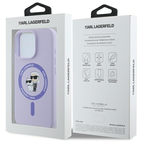Karl Lagerfeld silikoninis MagSafe dėklas iPhone 16 Pro – violetinis