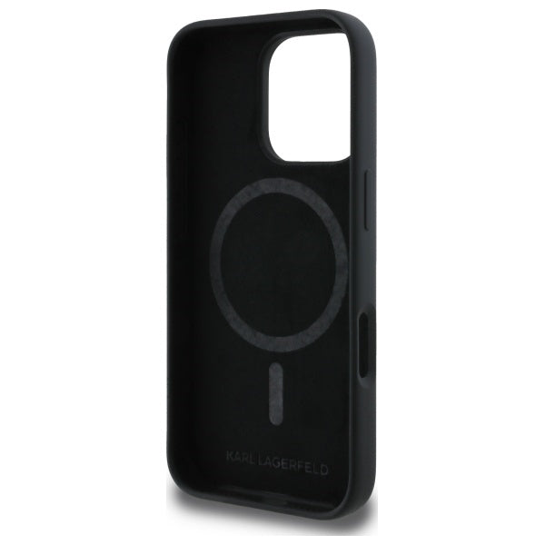 Karl Lagerfeld silikoninis MagSafe dėklas iPhone 16 Pro – juodas -- iPhone 16 Pro